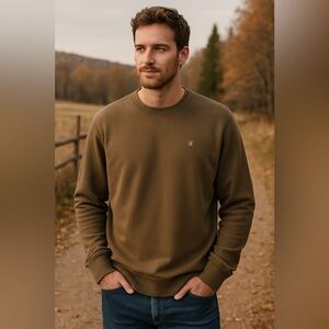 Tentree Reynard Crewneck Olive Brown Sweatshirt Organic Cotton Recylced Blend XL